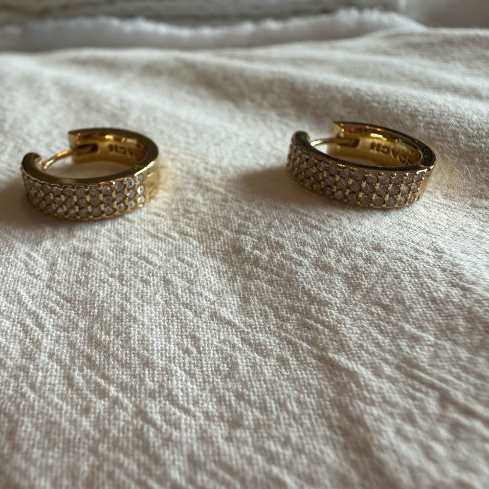 Coach Gold Pavé Crystal Hoop Earrings - Gold - Picture 2 of 4